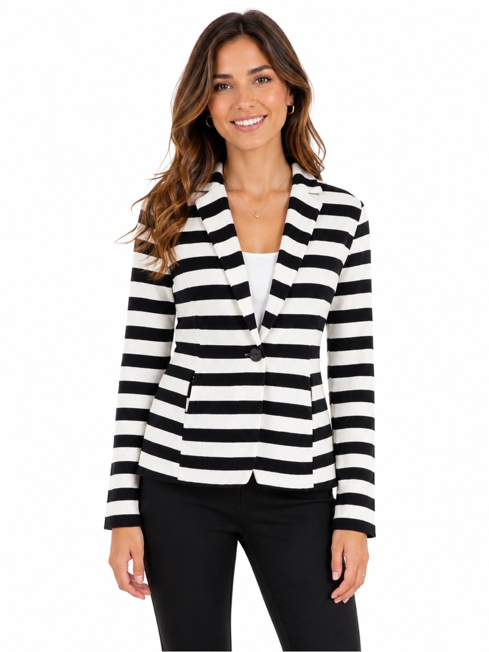 Caslon knit Long sleeve striped blazer, Size Medium